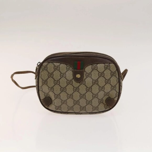 GUCCI GG Supreme Web Sherry Line Bag Leather PVC 3Set Beige Black Auth BA5126 - Picture 11 of 16